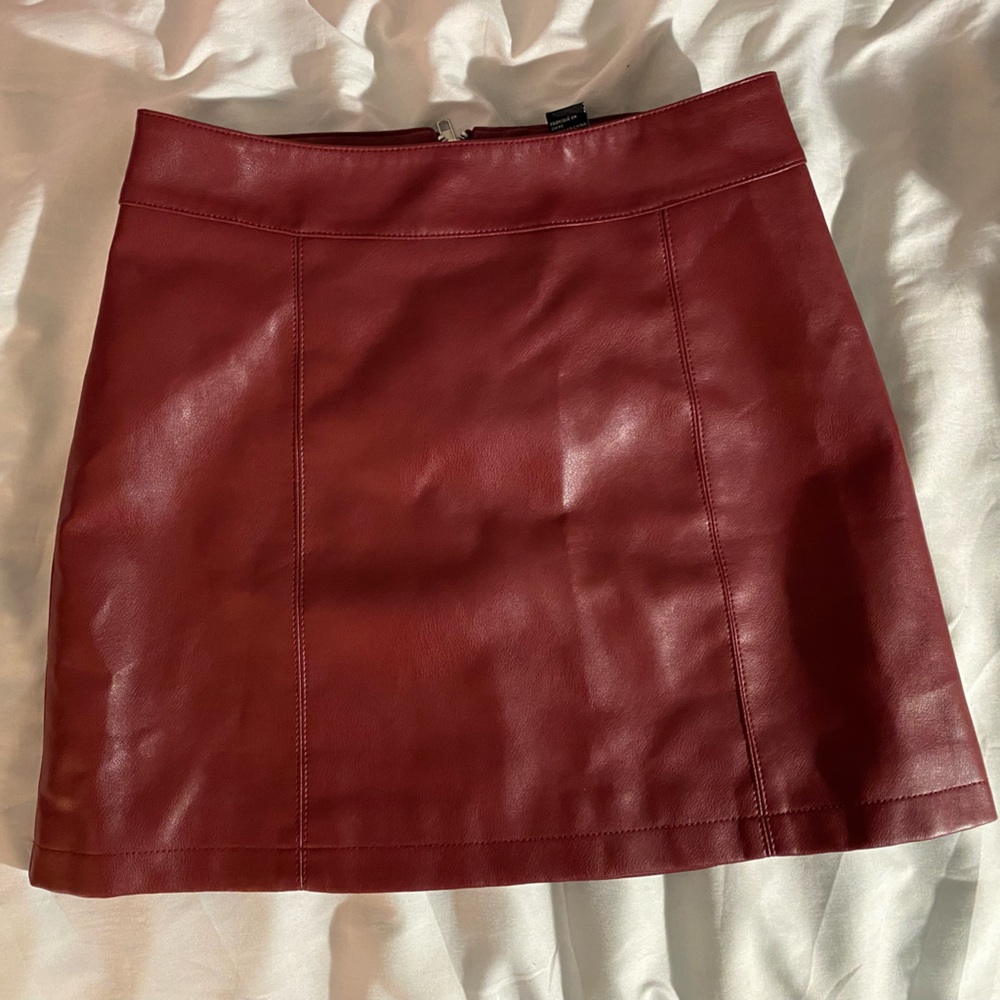 Red leather mini skirt